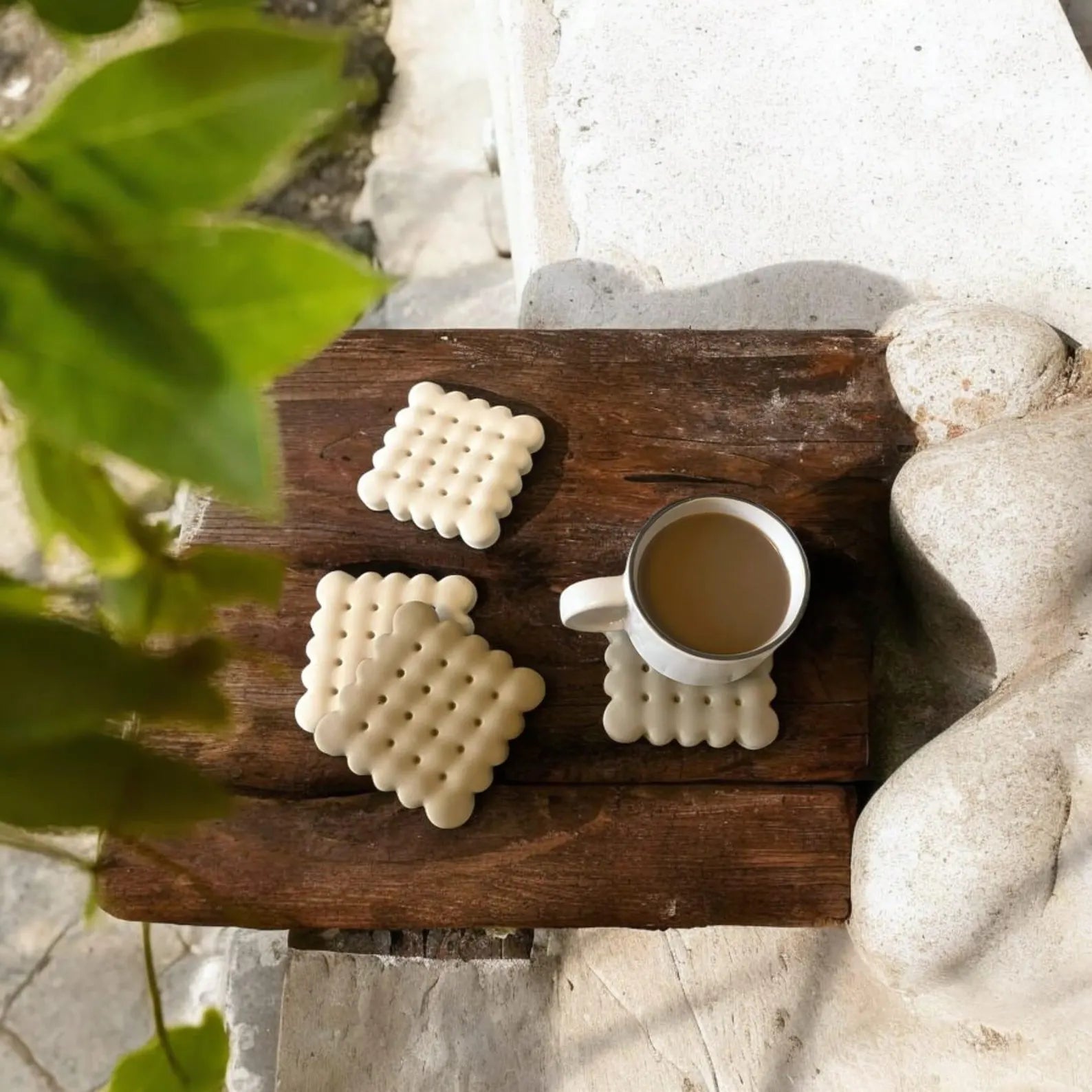 3'lü Biscuit Bardak Altlığı, Bisküvi Desenli Sıcak - Soğuk İçecek Altlığı - pratikart